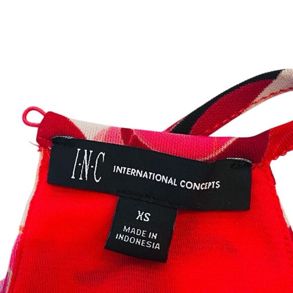 INC International Concepts Abstract Print Keyhole Halter Peplum Blouse Pink XS - Picture 6 of 7